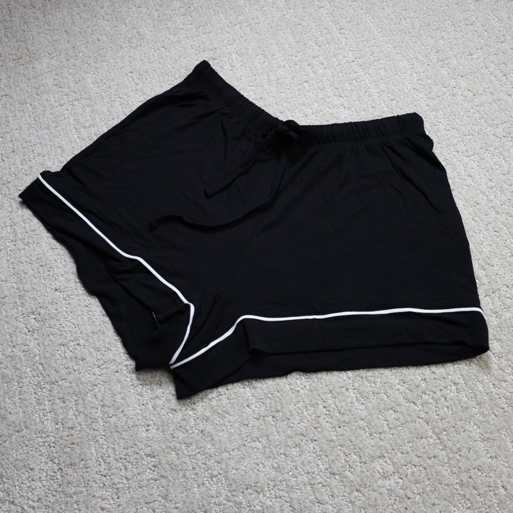 Auden Cloud Knit Sleep Shorts Black White Piping Drawstring XS M9232P